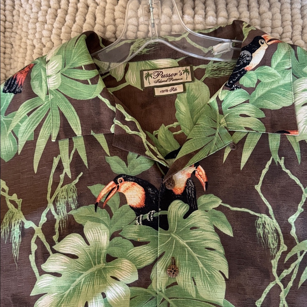 Pusser’s Island Reserve Men’s Hawaiian Toucan Silk Shirt sz XL